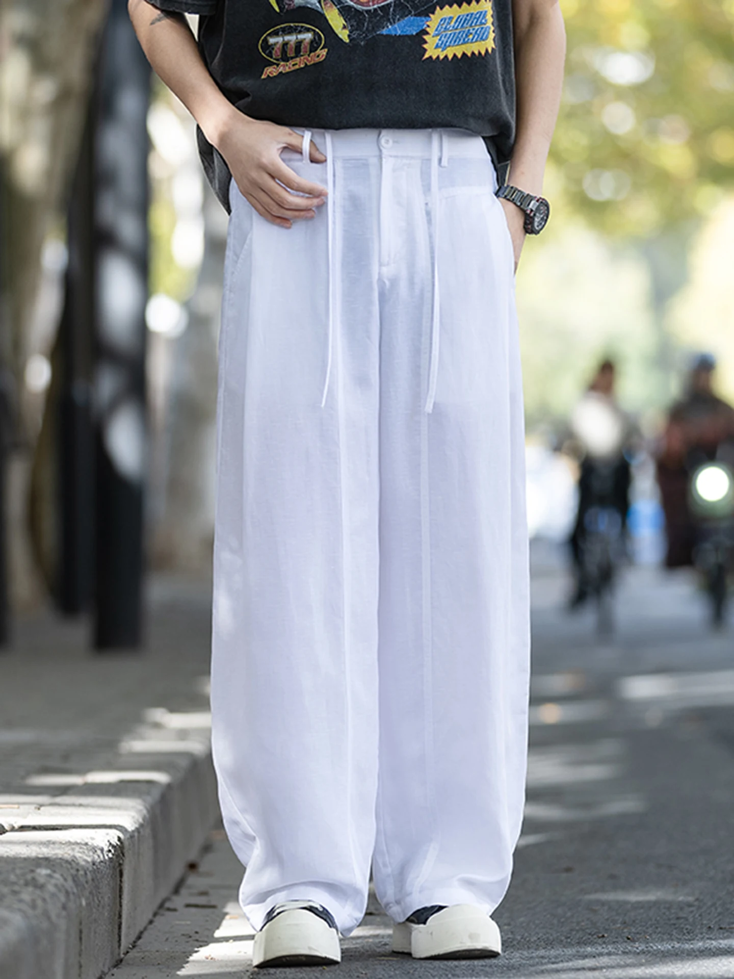 

Cleanfit Men's Summer Thin Straight Leg Cotton Pants Ice Silk Drapey Old Money Sle Casual Trousers Breathable Comfortable