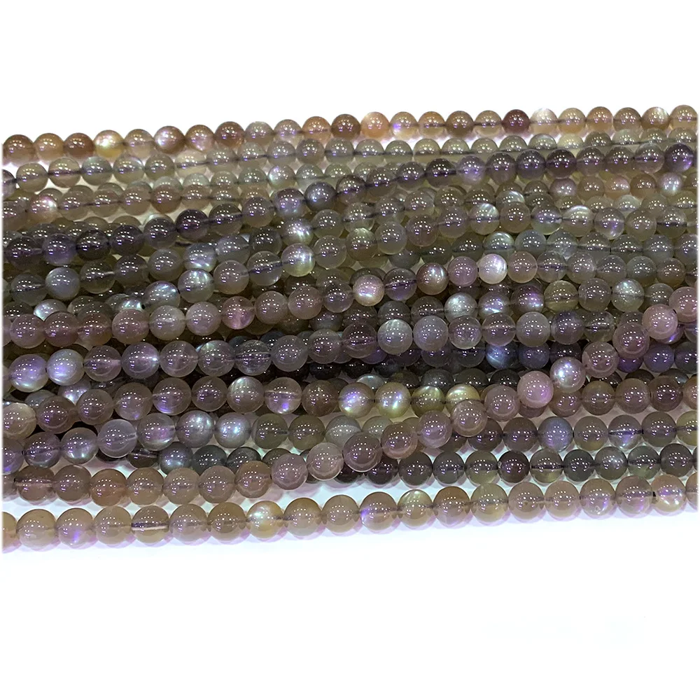Veemake Gray Moonstone Round Beads For Jewelry Making Charms Natural Gemstones Crystal DIY Necklace Bracelets Earrings Pendant