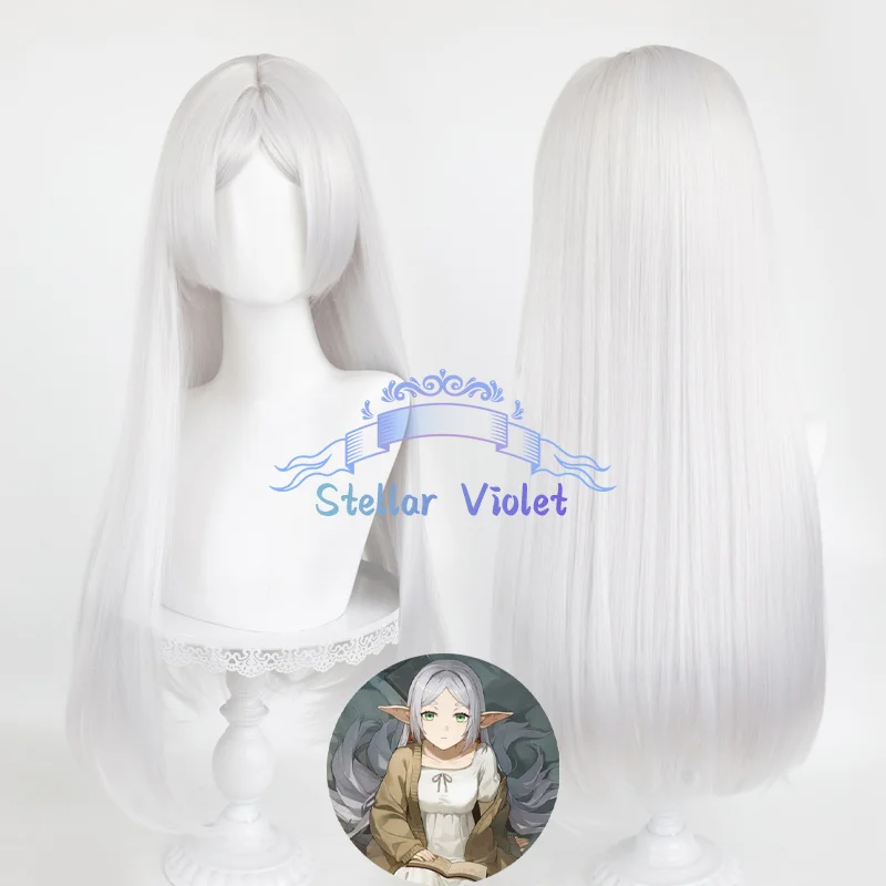 

Парик для косплея аниме Sousou No Frieren, серебристо-белый, 75 см, длинные термостойкие синтетические волосы, парики для аниме на Хэллоуин + шапочка для парика