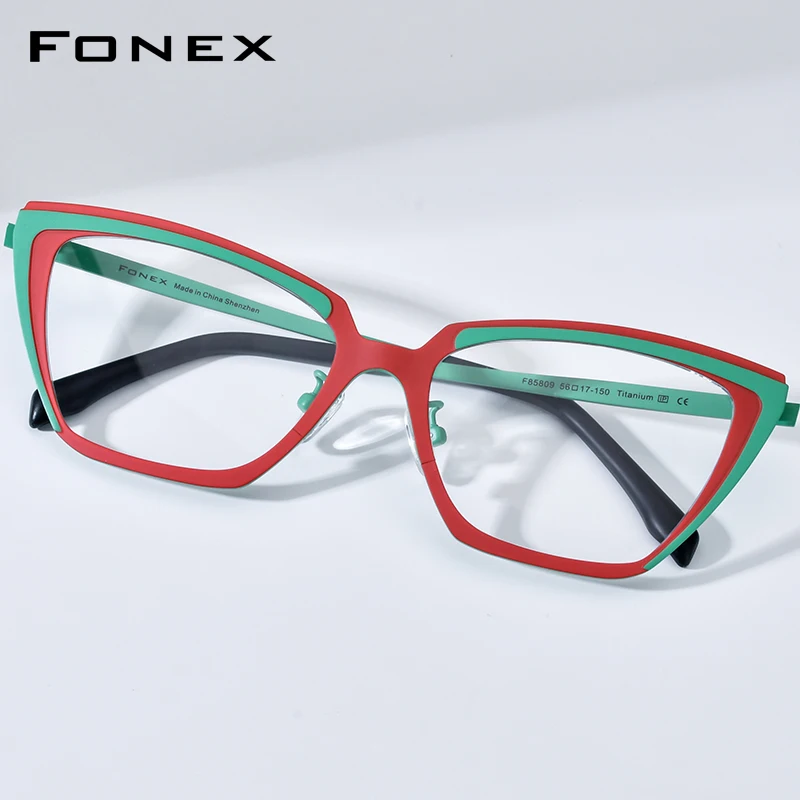 FONEX Titanium Eyeglasses Frame Women Colorful Fashion Brand Design Big Cat Eye Glasses Ultralight Oversize Eyewear 85809
