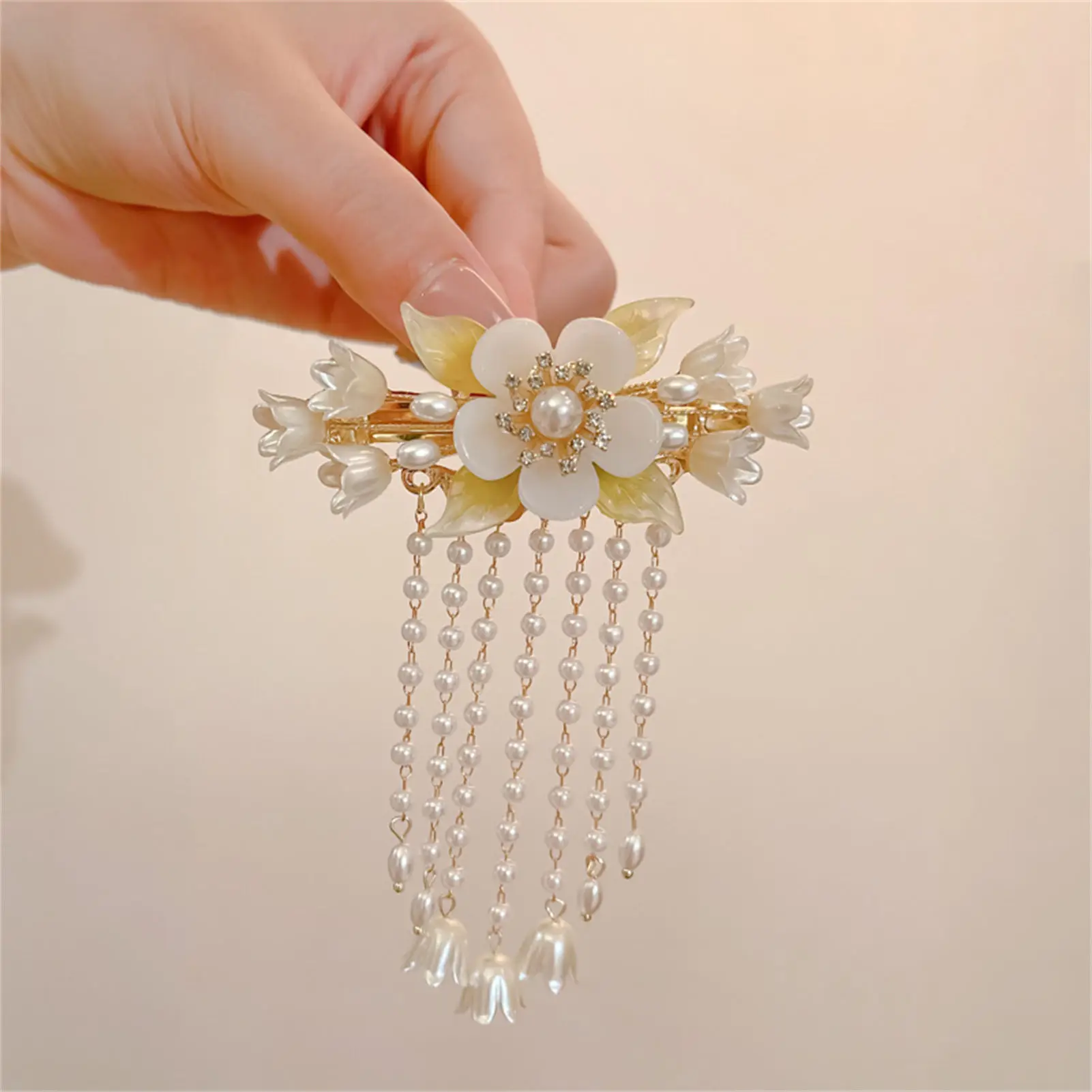 Vintage Flower Tassel Hair Clip For Women Elegant Pearl Bell Orchid Hair Clip Exquisite Dress Cheongsam Hanfu Hair Accessories view 5