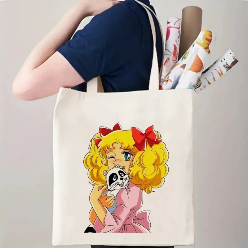 

Candy Cartoon Print Canvas Tote Bag Shopping Bag Women Shoulder Handbag Bag Travel Pouch Fashion Girl Shoulder Bag Reusable