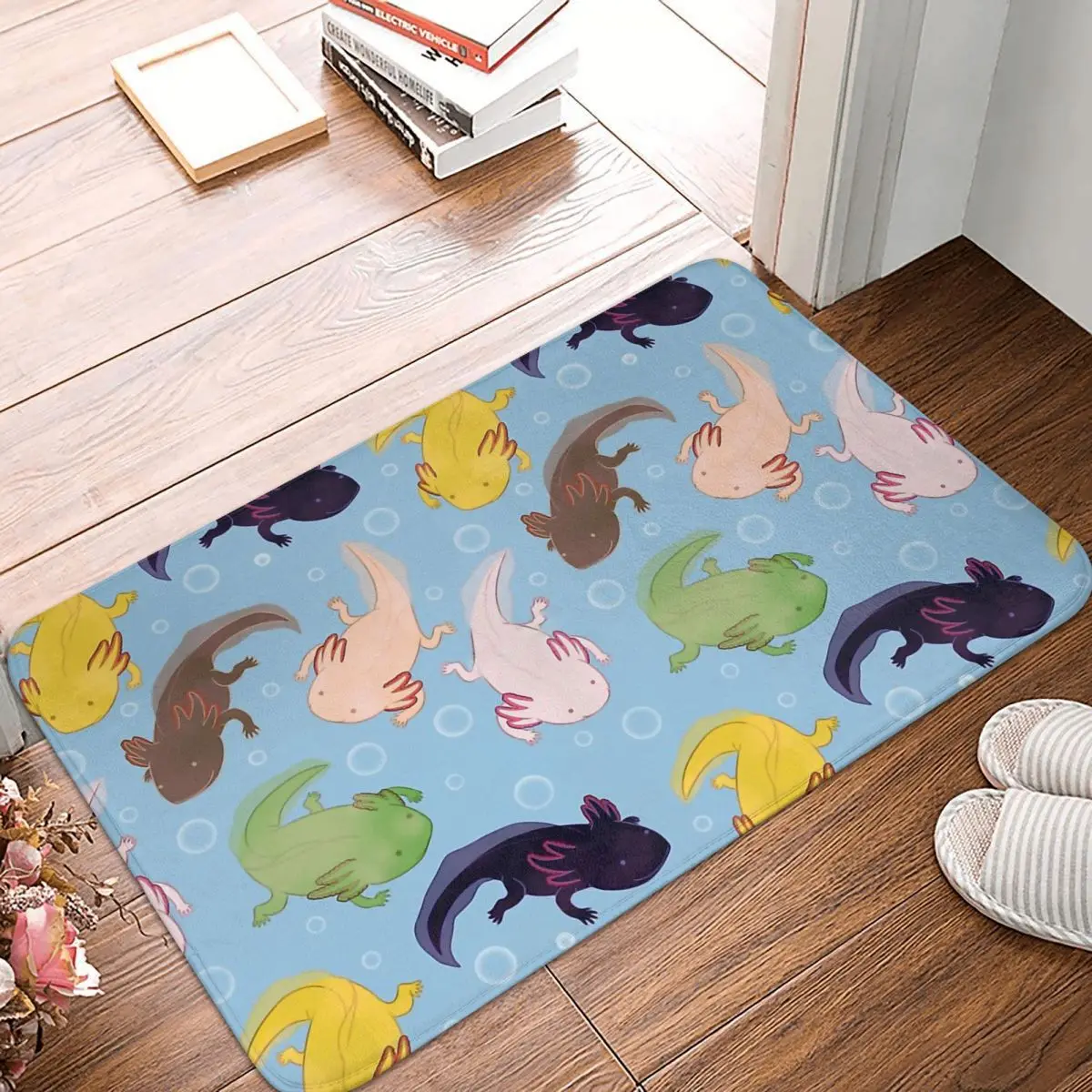 Axolotl Lover Walking Fish Bathroom Non-Slip Carpet Pattern Flannel Mat Welcome Doormat Floor Decor Rug