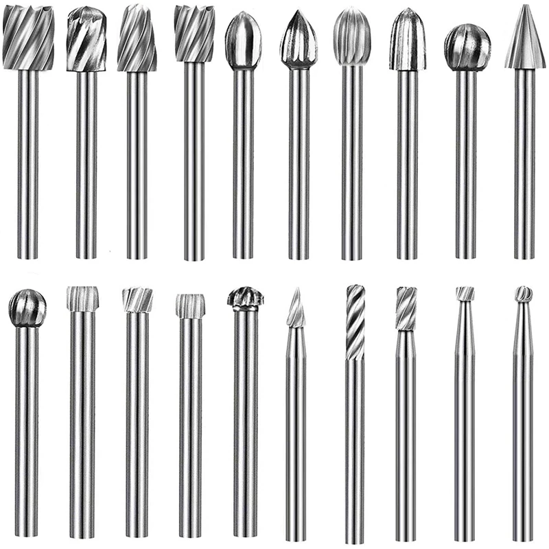 Rotary Burr Set - 20PCS Carving Bits Set 1/8 Inch Shank Carving Tools For DIY Woodworking, Engraving, Drilling,Grooving