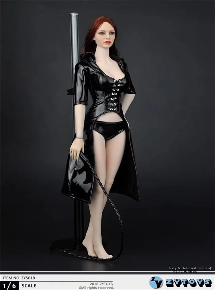 ZYTOYS ZY5018 1/6 Female Gothic Black Hooded Leather Coats Windbreaker Underwear Whip Model Fit 12'' Action Figure Body In Stock