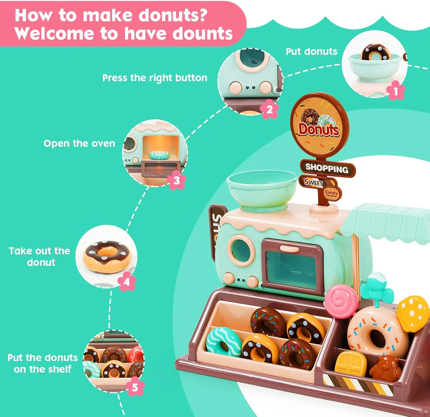 Playhouse Toy Donut Shop Ice Cream Cart Oven Shop Suitable for Boys and Girls Toy Car Birthday Gift