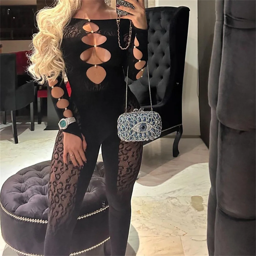 2024 New Arrival Adult Sexy Lingerie Leopard Print Sexy Jacquard Jumpsuit Pearl Mesh Clothes For Women