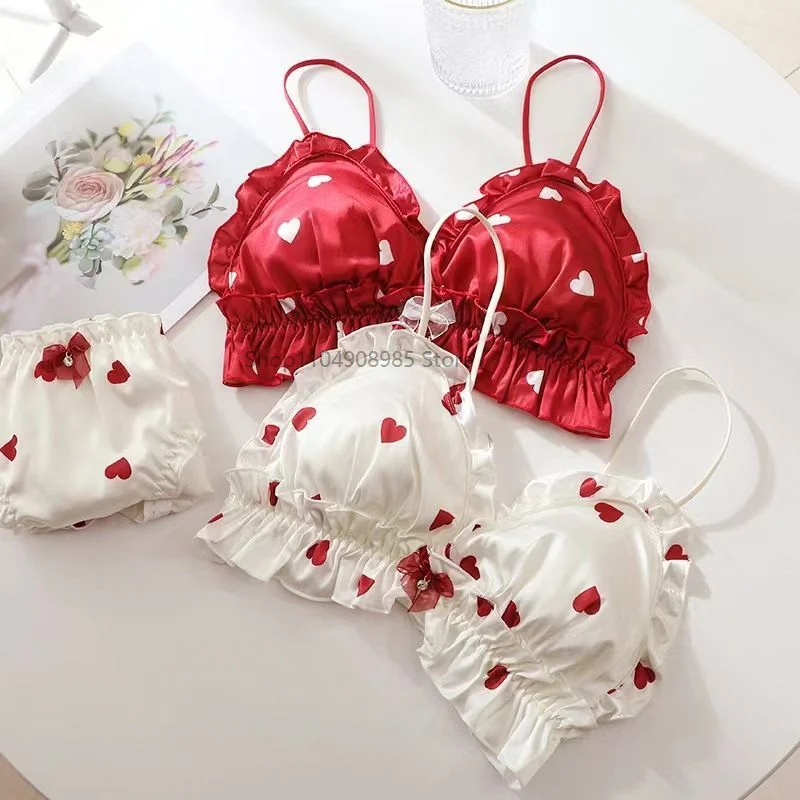 

Japanese Sweet Style Kawaii Wireless Bra and Panties Cute Ruffle Underwear Lolita Student Lingerie Lace Bralette Sexy Bra Set