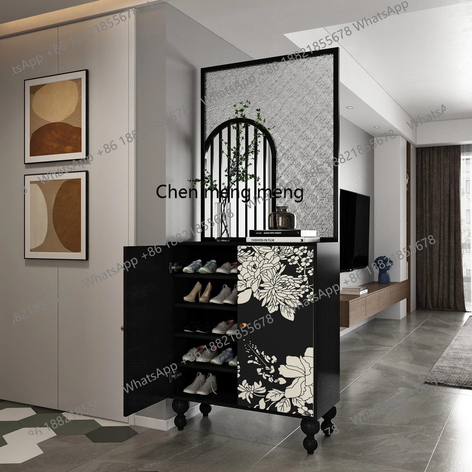 

New arrive Medieval entrance cabinet, screen retro storage cabinet, living room glass partition cabinet, household shielding