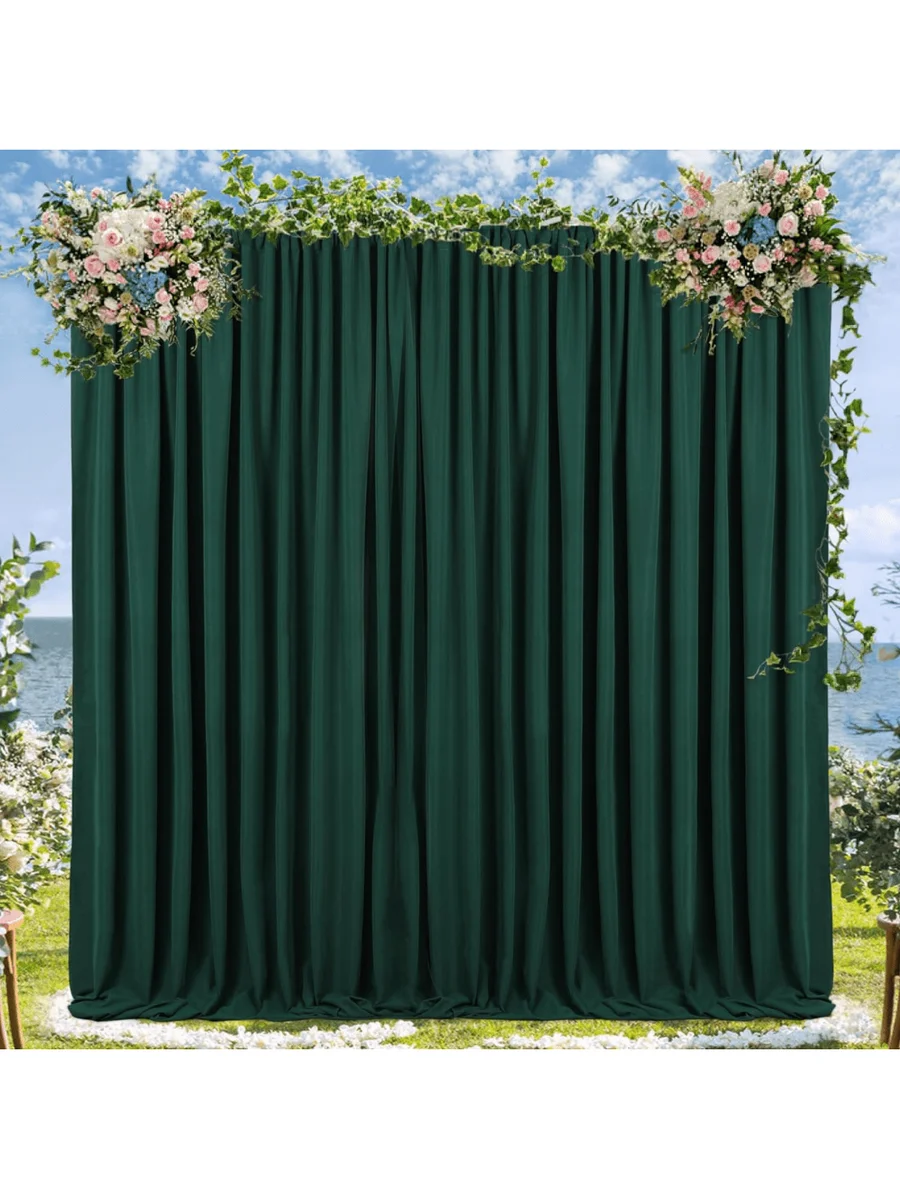 

4 Panels 5ft X 10ft Green Polyester Backdrop Curtain For Wedding Photography Party Decor