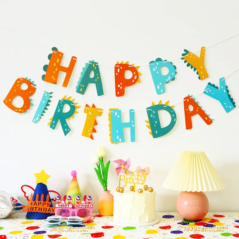 

Dinosaur Happy Birthday Decoration Banner Pink Blue Green Letter Set Kids Adult Birthday Party Decoration Supplies Banner Globos