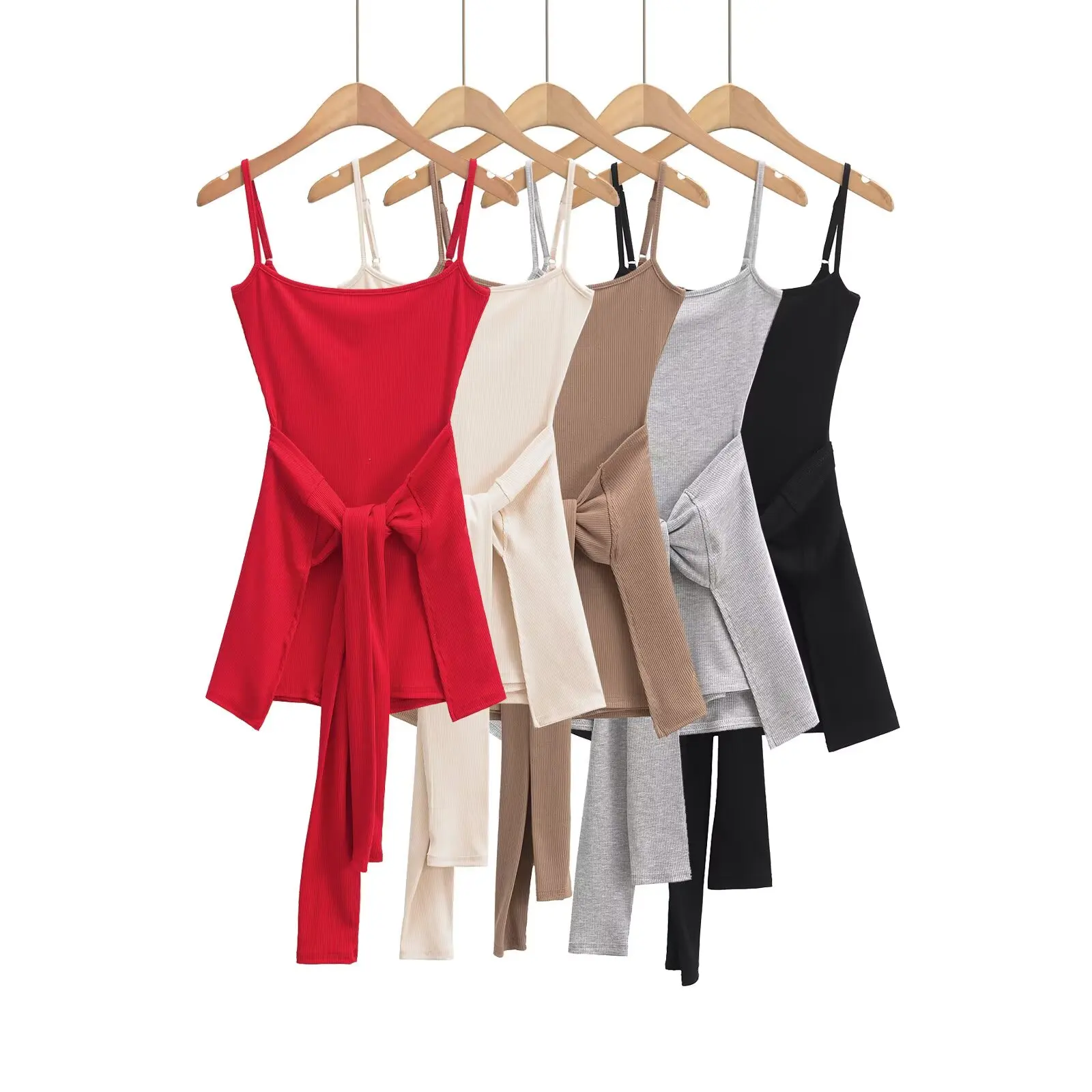 Amerikaanse vrouwelijke nep tweedelige taille cinching korte jurk elegante tank mini-jurk zoete nieuwe jurk