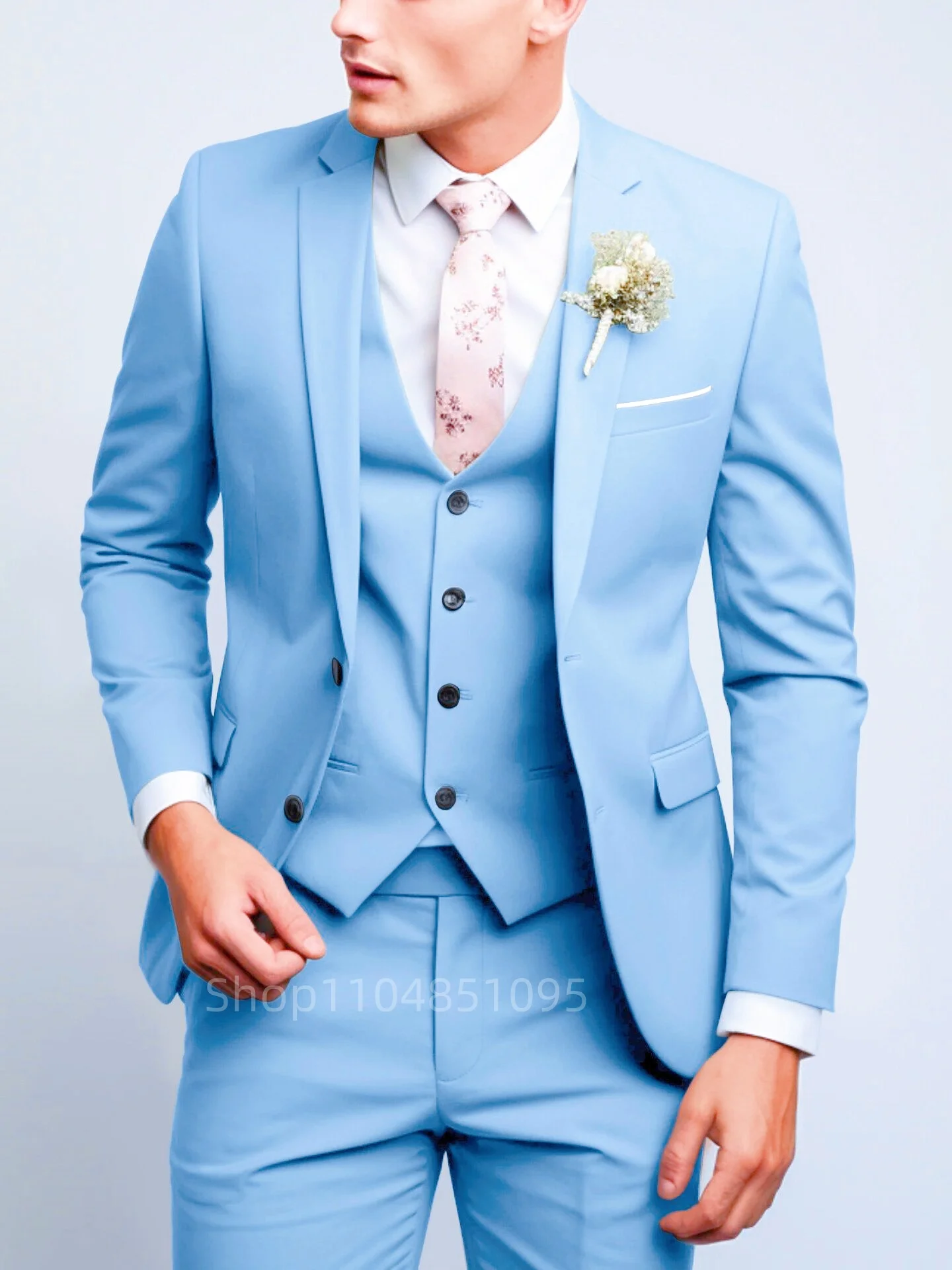 Зеленые костюмы Matcha для мужчин, облегающие роскошные свадебные смокинги, модный мужской пиджак, жилет, брюки, комплекты из 3 предметов для деловых костюмов