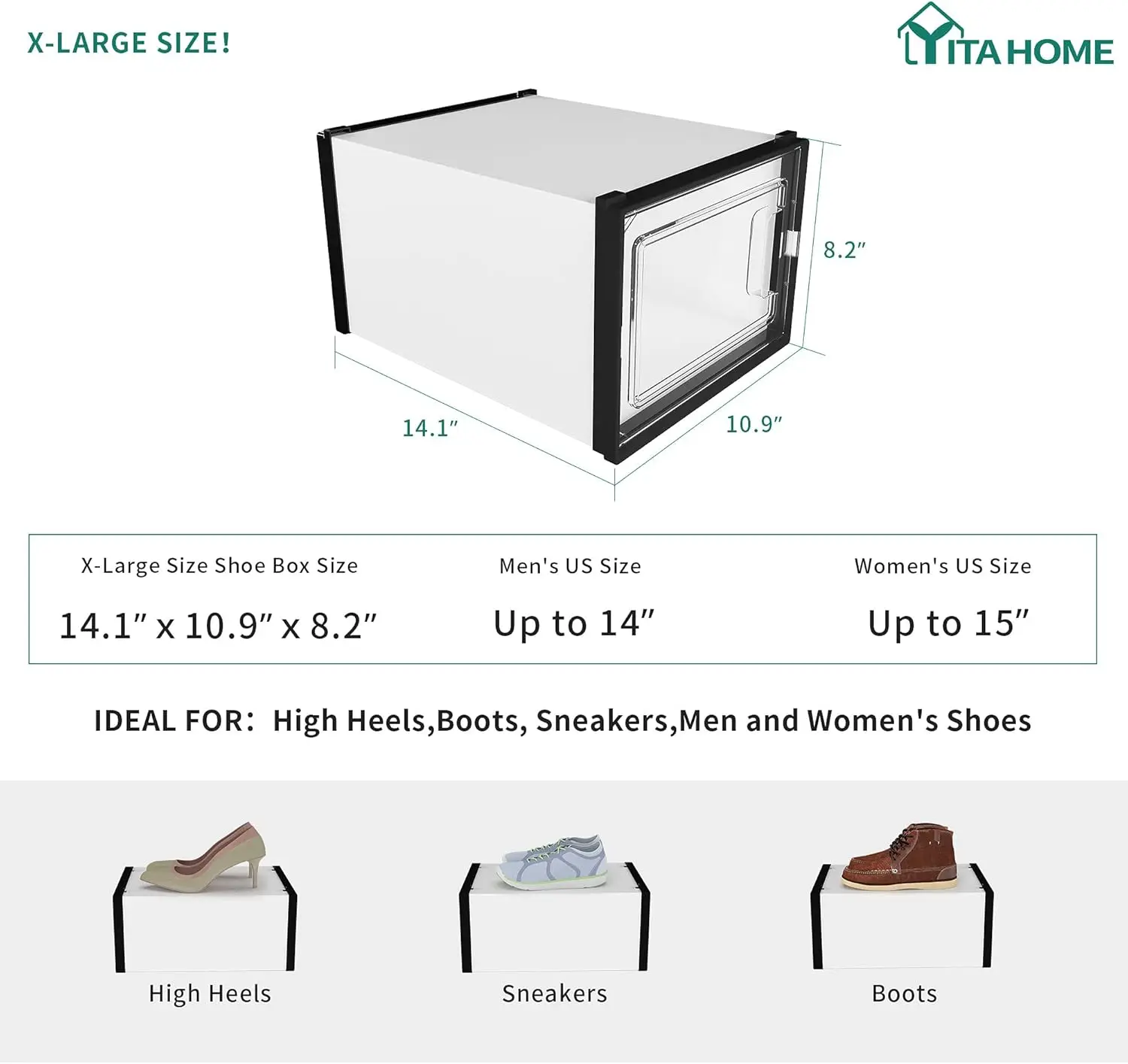 Boîte de rangement empilable pour chaussures XL, ensemble de 12 organisateurs de chaussures, T1, beaucoup de proximité, wers-X-Large Size