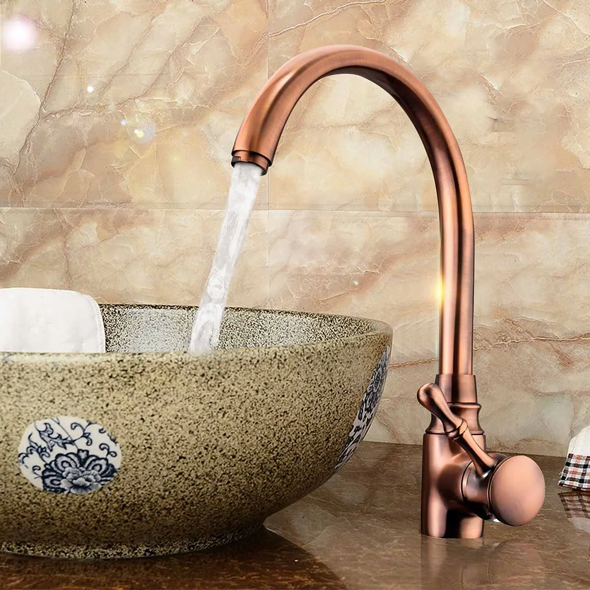

Vogue Single Handle Kitchen Bathroom Basin Sink Faucet Antique Copper Brass Mixer Tap Deck Mounted Cold And Hot
