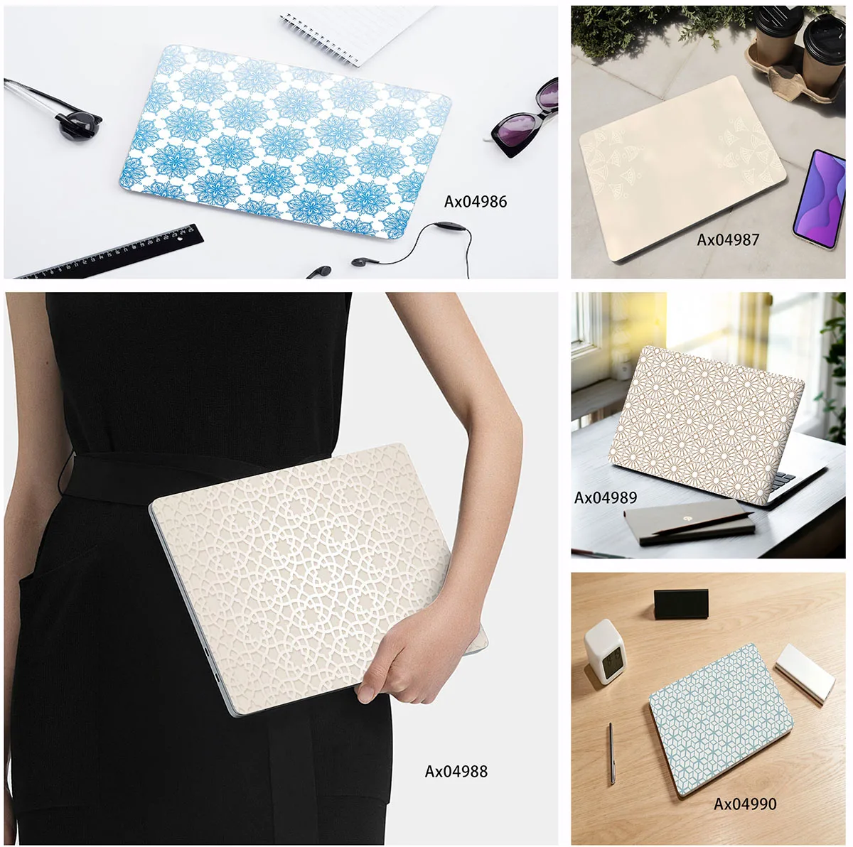 2 Pcs Minimal Oriental Mandala Geometric Thin Line Laptop Skins Sticker for 13-16 Inch Personalizing Notebook Aesthetic Crafts