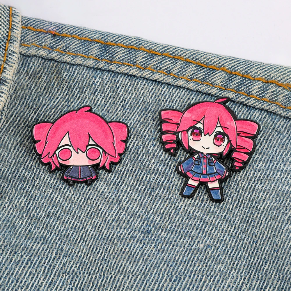 2Pcs/Set Cartoon Virtual Idol Kasane Teto Enamel Brooch Cute Funny Metal Badge Lapel Pin Cosplay Jewelry Accessories Fan Gifts