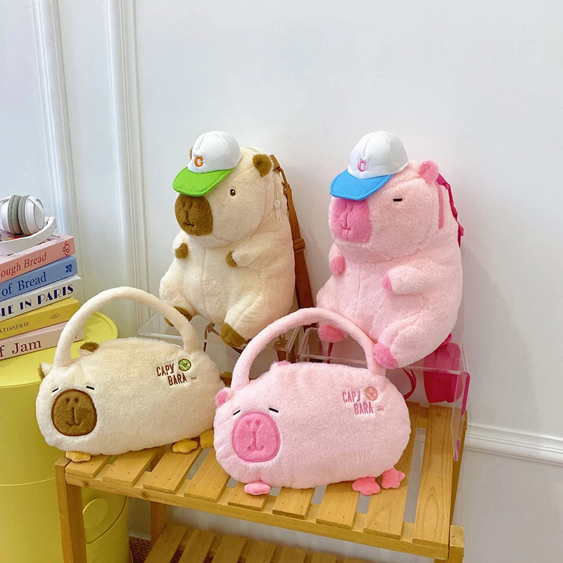 Kawaii Capybara Plush Doll Backpack Cartoon Sports Capybara Backpack Large Capacity Mobile Phone Cosmetics Shoulder Doll Bag