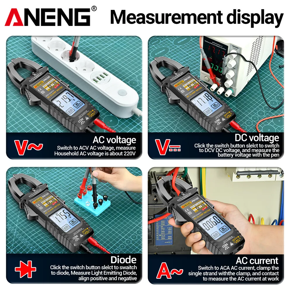 Aneng Pn109 Slimme Klem Meter 600a Hoge Wisselstroom Touchscreen Display Tester 4000 Telt Multimeter Spanning Ohmmer Tang Gereedschap