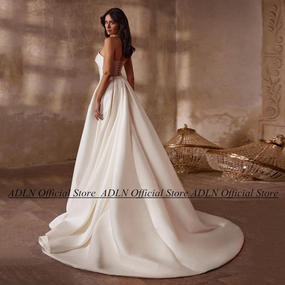 Satin Wedding Dress with Detachable Skirt ADLN Strapless Sleeveless Sweep Train Simple Bridal Gown Vestido De Noiva Lace-up