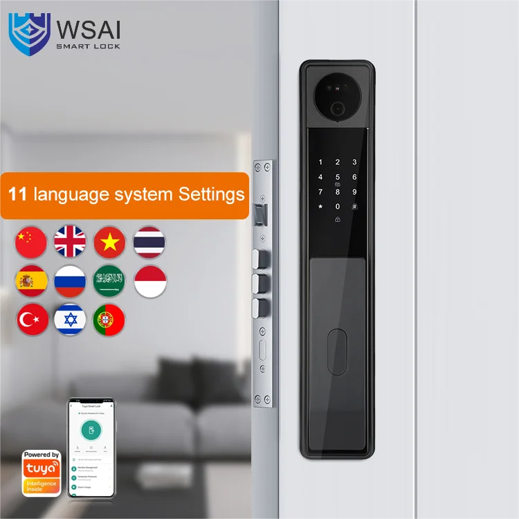2025 Tuya Wifi Smart Fingerprint Door Lock 3D Face Recognition Digital Safe Door Camera for Wood Door Home Use