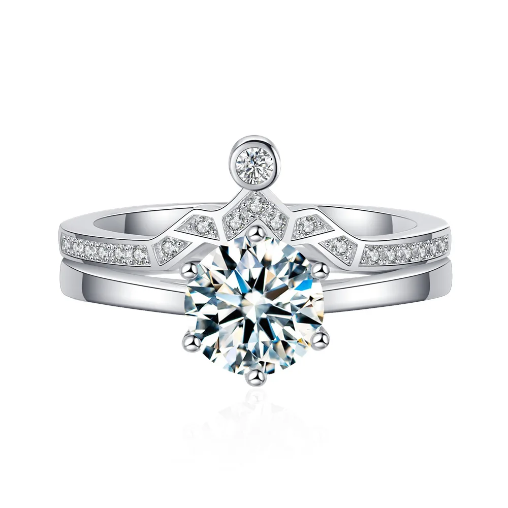 

Women 925 Sterling Silver Fashion 1 Carat Diamond Two-Piece Ring European American Jewelry