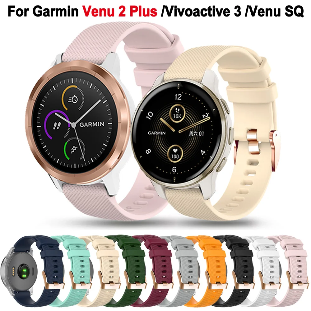 18 20mm Rose Gold Buckle WatchBand For Garmin Venu SQ Venu 2 Plus 2S Silicone Band Vivoactive 3 3t 3S 4S 245 645 Bracelet Strap