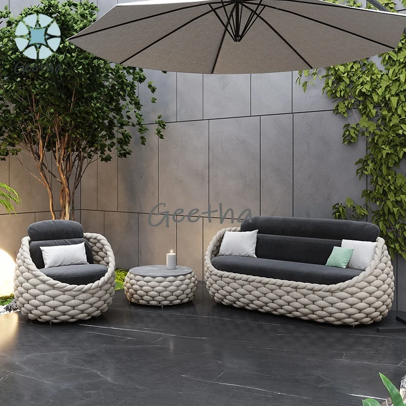 Furniture Wicker Curved Outdoor Furniture Modular Garten Sectional Small Sofa Exterior Sitting Sets Bamboo