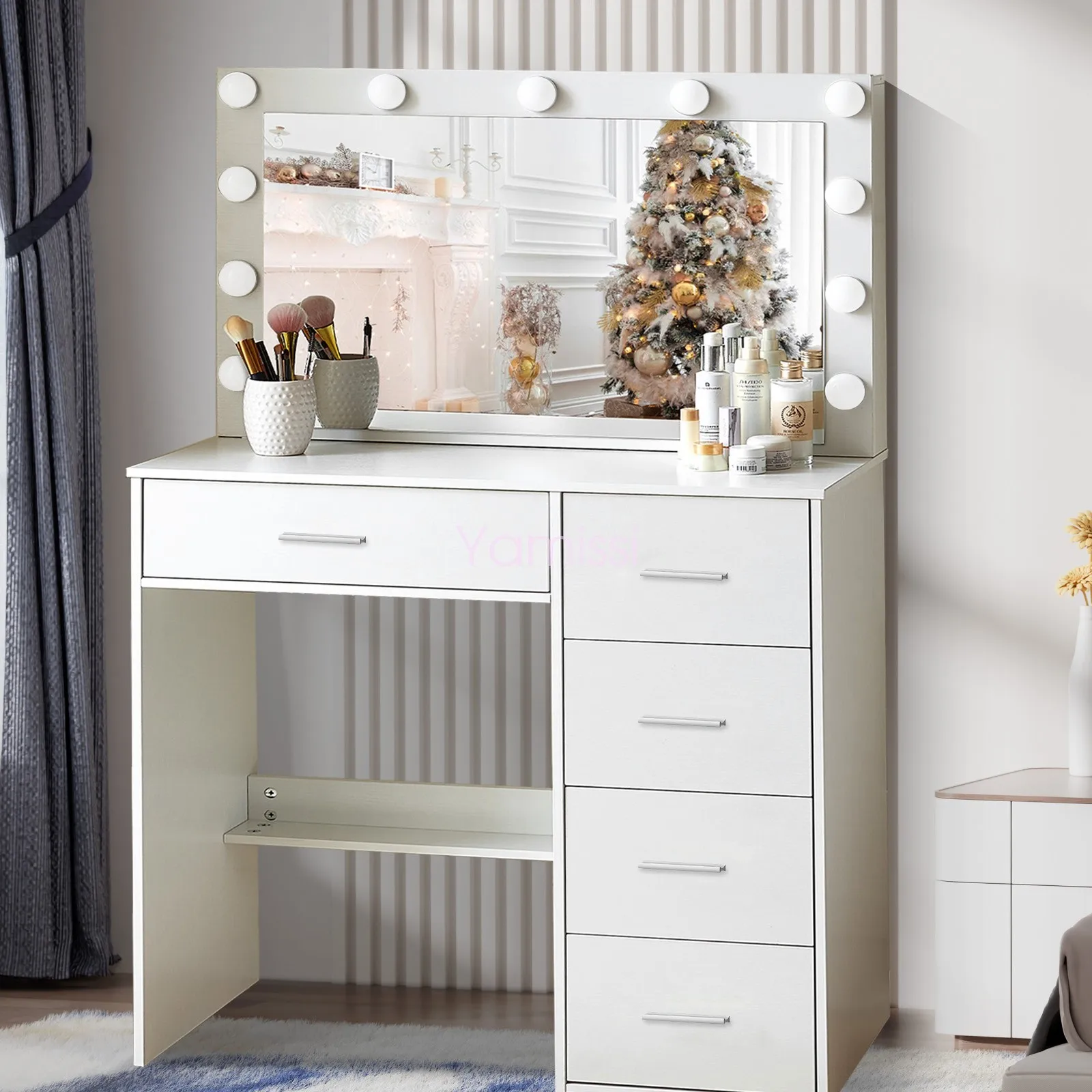 Tocador de maquillaje, juego de tocador LED con 11 espejos iluminados, tocador de maquillaje para decoración elegante del hogar