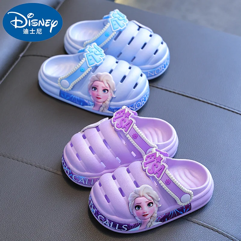 Disney Princess Elsa Childrens Sandals Summer Girls Hole Shoes Sandals & Slippers Anti Slip Soft Soles Breathable Beach Slippers