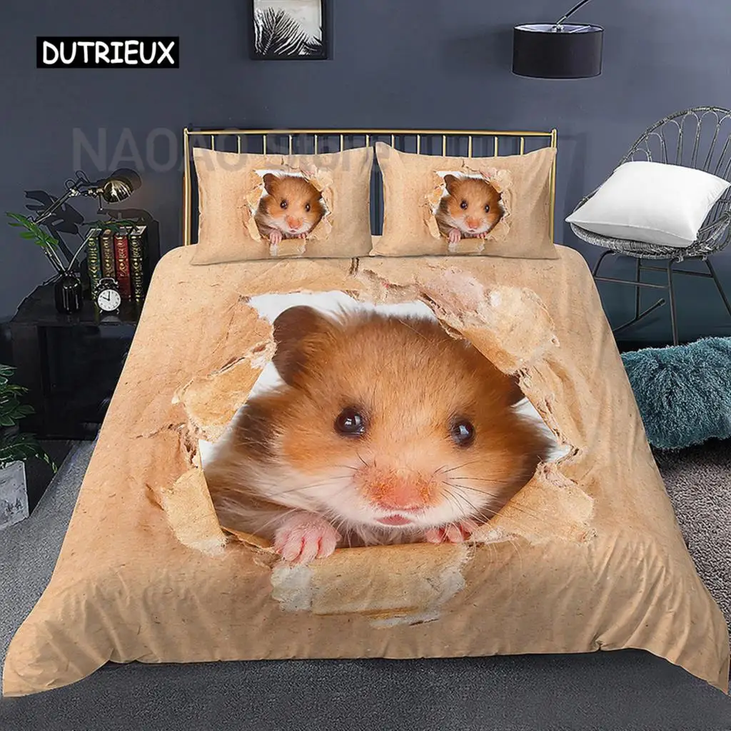 

3D Hamster Duvet Cover King Queen Size Lovely Guinea Pig Bedding Set for Kids Teens Adults Family Pet Animal 2/3pcs Quilt Cover