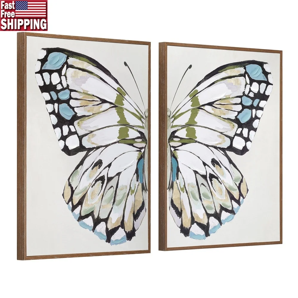 

Framed Butterfly Wall Art Print Set of 2 Digital Artwork Perfect Home Office Living Room Bedroom Decor