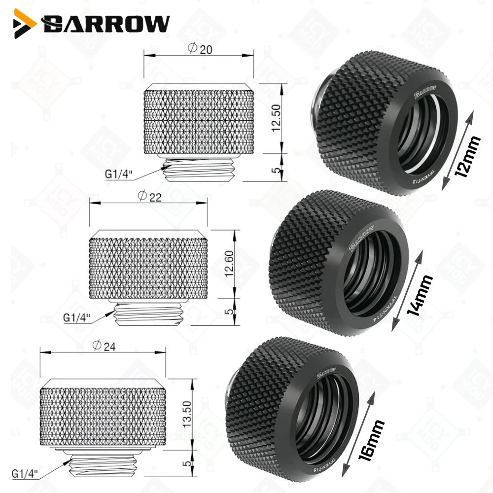Hard Tube Fitting Wholesale Barrow OD12/14/16mm Compressions Water Cooling PC Building Connector G1/4'' Adapter Brass Fitting