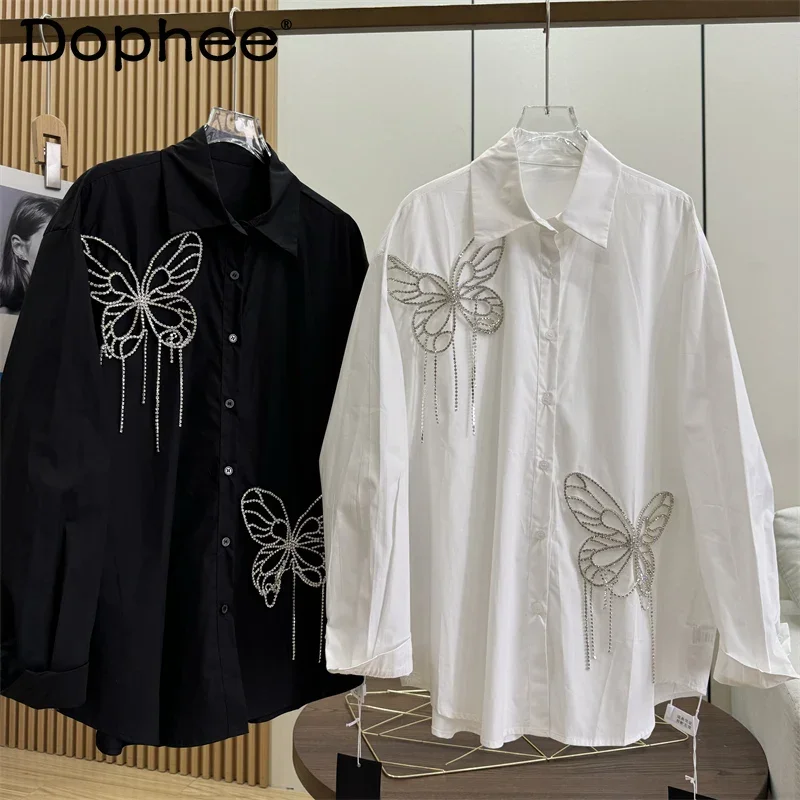 

Heavy Industry French Luxury Three-dimensional Butterfly Design Sense Long Sleeve Lapel Shirt Women Spring Loose Silhouette Top