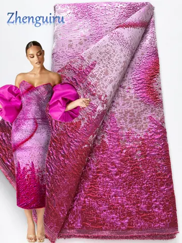 2025 Latest Nigerian Jacquard Fabric Luxury African Brocade Lace Fabrics French Damask Lace 5 Yards For Sewing Women Party Dress