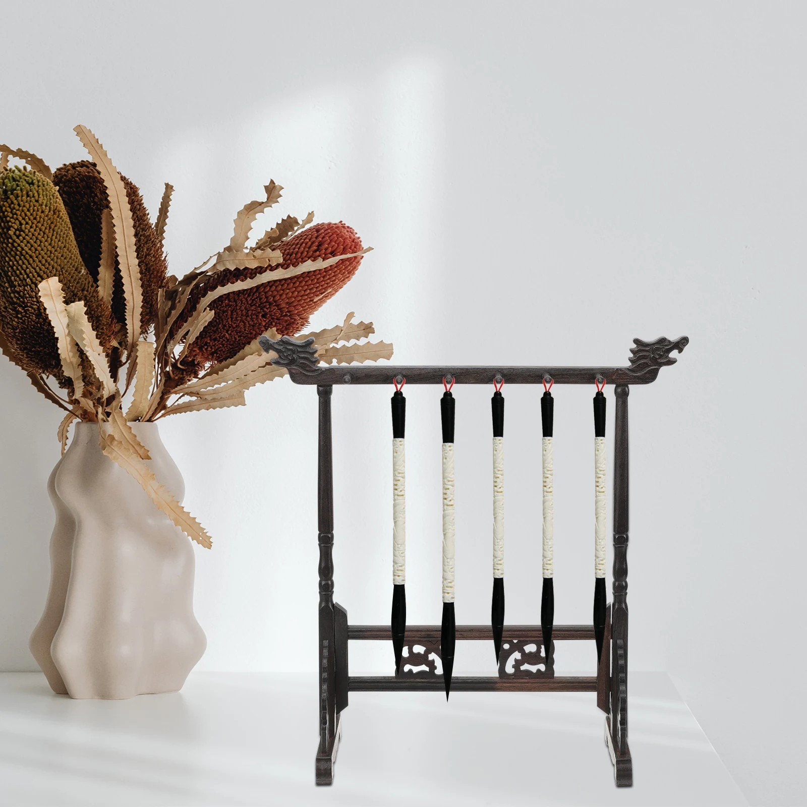 Wooden Brush Holder Coffee Color Stand Home Office Supply Calligraphy Brushes Storage Rack Pen Supplies Lightweight