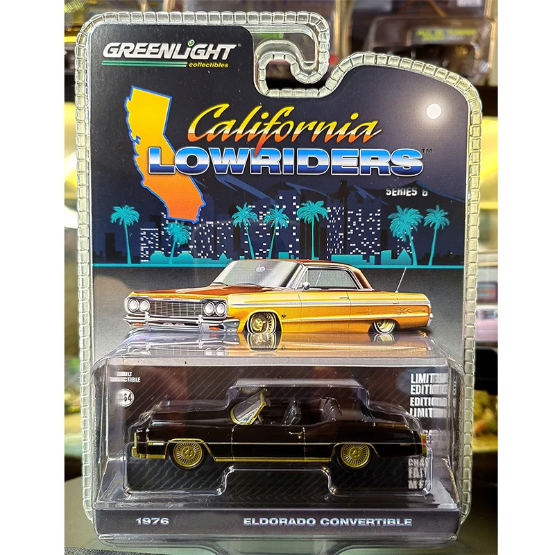 Greenlight 1:64 1976 Eldorado Convertible Black Gold 63070F Series Diecast Model Alloy Car Child Christmas Gift