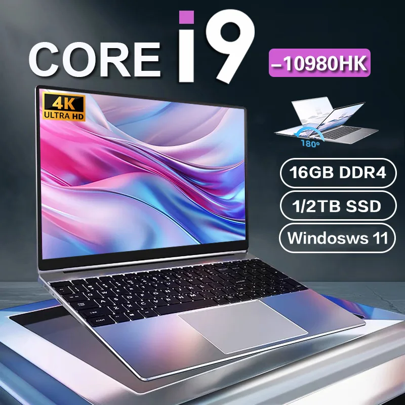 

2026 New Core i9 10980HK Portable Gaming Laptop Computer 16GB DDR4 1/2TB SSD Windows 11 Pro 1920*1080P Office Gaming PC Notebook