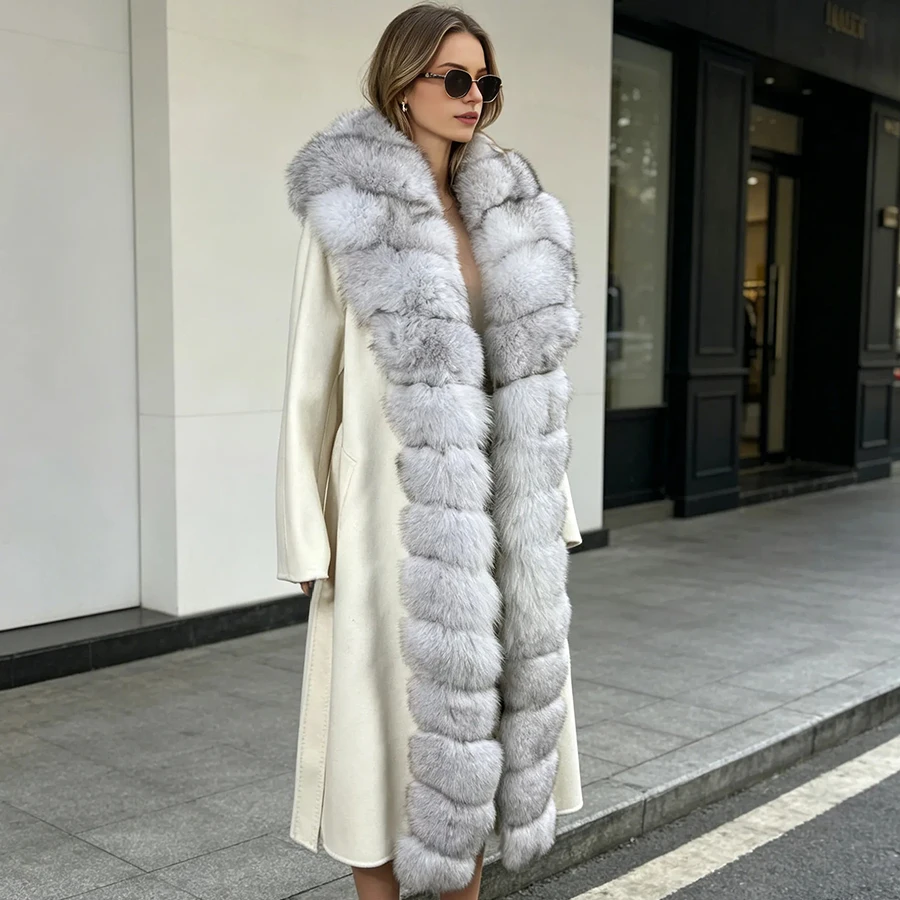 Winter Coat For Women Wool Cashmere Coat Women Real Fox Fur New White Wool Coat Women Fashion