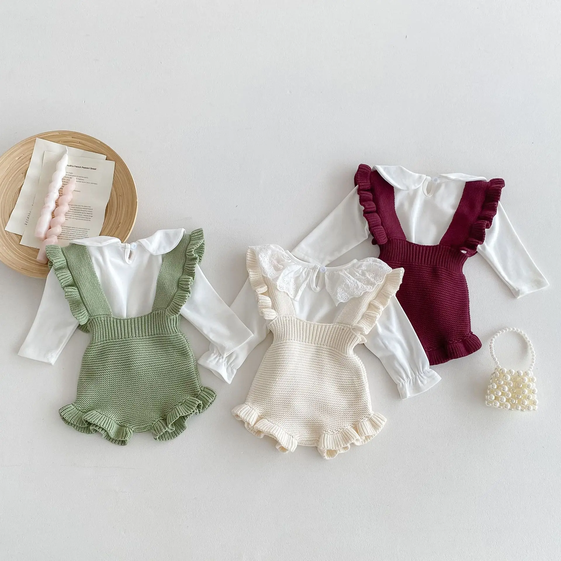 Autumn Newborn Infant Baby Girls Flounce Romper Sleeveless Sweet Knit Rompers Kids Onepiece Fashion Baby Clothing