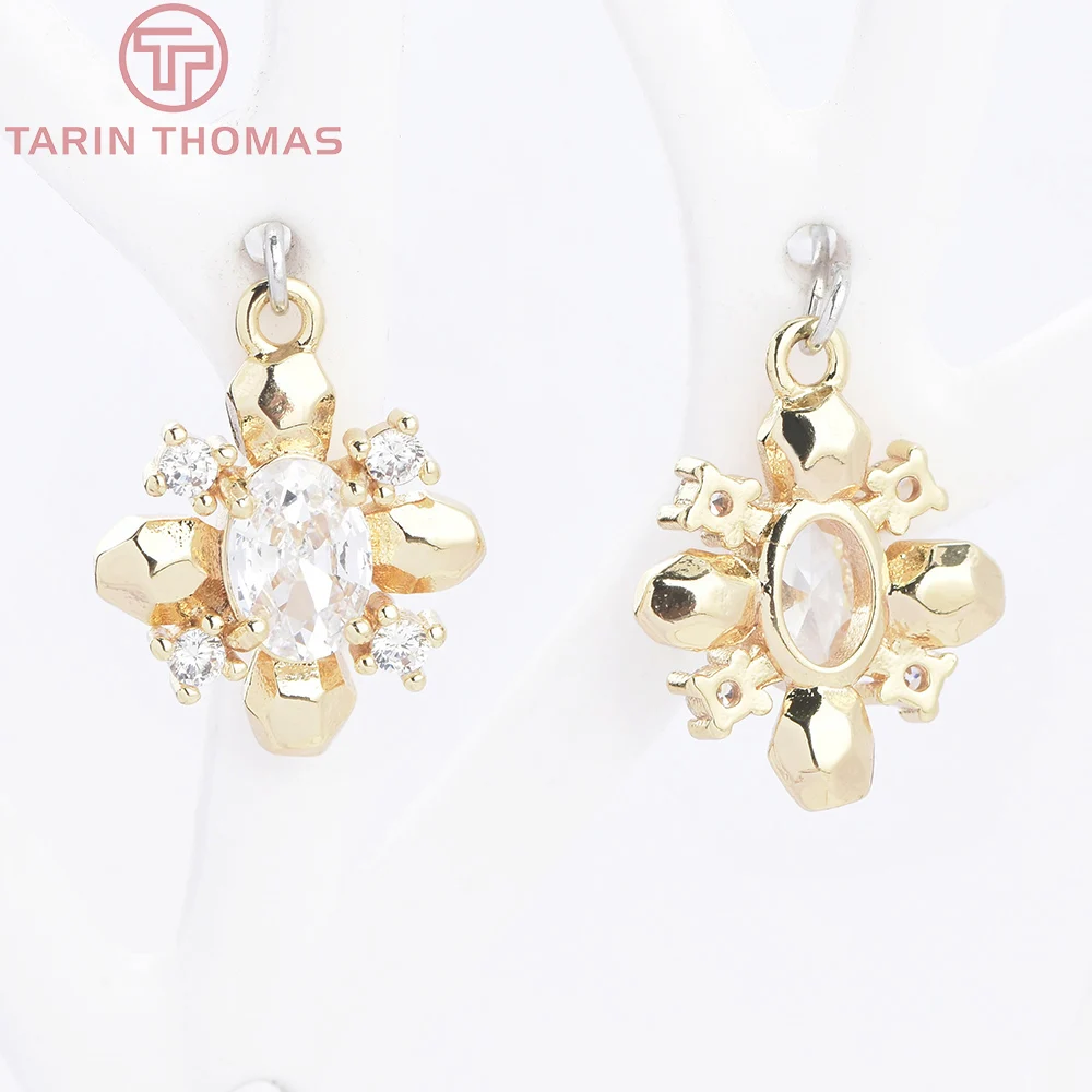 (9830) 4 peças 13.5x17mm 24k cor dourada latão com pedra de zircônia pingentes em forma de cruz de alta qualidade acessórios para fazer joias diy