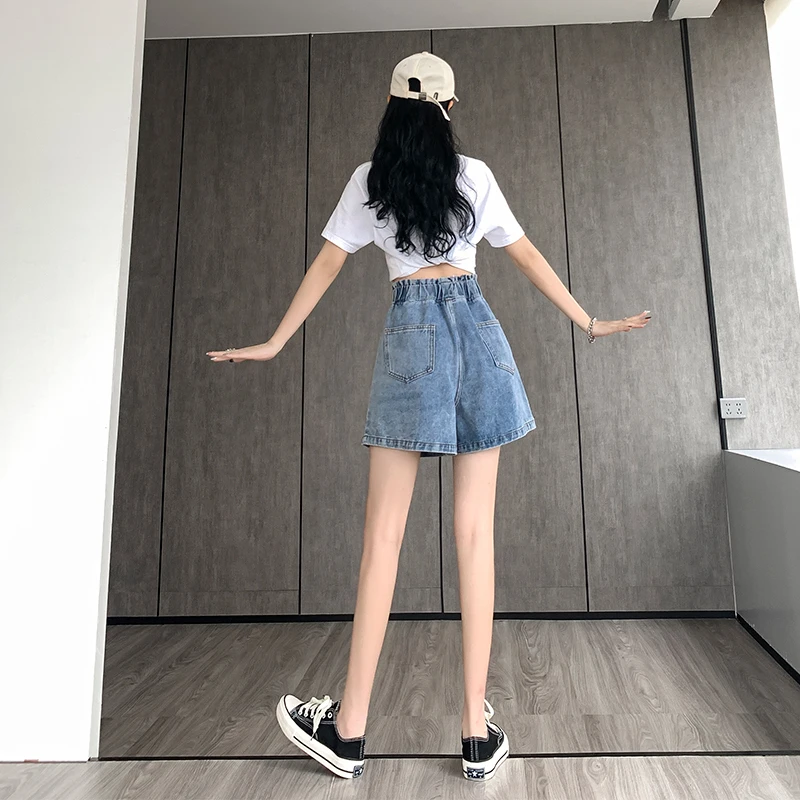 Casual Streetwear Oversized Denim Shorts Women M-5XL 6XL Large Size Short Femme Elastic Waist Loose Wide Leg Jeans Skirt Shorts