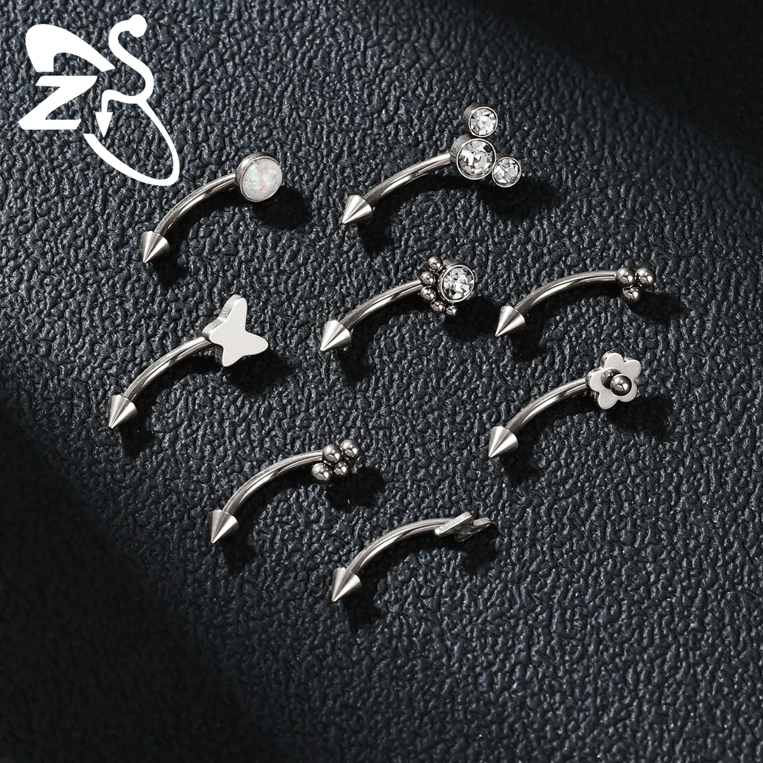 ZS 1 Piece Curved 16G/18G Stainless Steel Eyebrow Ring 6/8/10MM Butterfly Flower Shape Eyebrow Piercing Helix Cartilage Jewelry