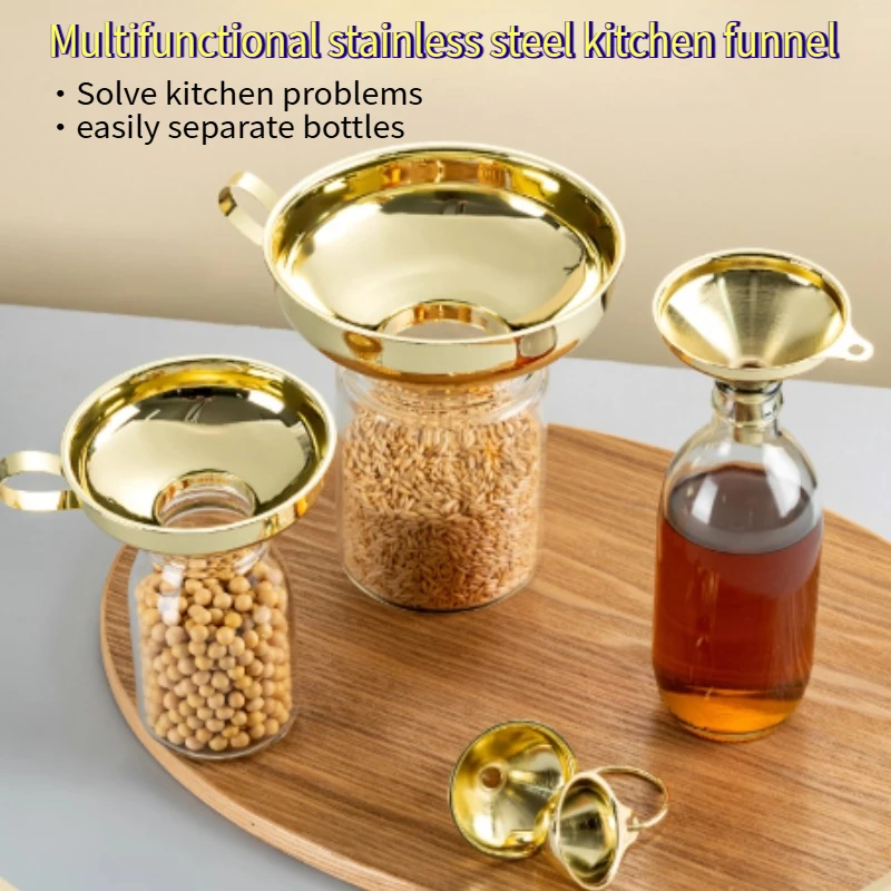 Food Grade Stainless Steel Golden Wide Mouthed Funnel, for Jam, Oil Leakage, Mixed Grains, Used for Filling Bottles for Kitchen