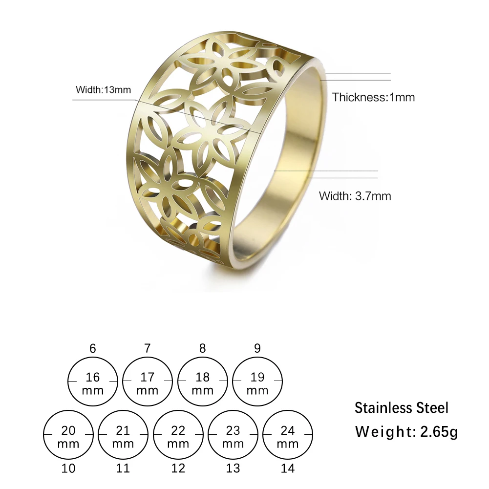 Kkjoy Mode Edelstahl Gold Farbe hohl sechs Blüten blätter Blumen ringe für Frauen Hochzeits feier Geburtstag Schmuck Geschenk für Mädchen – Detail 12