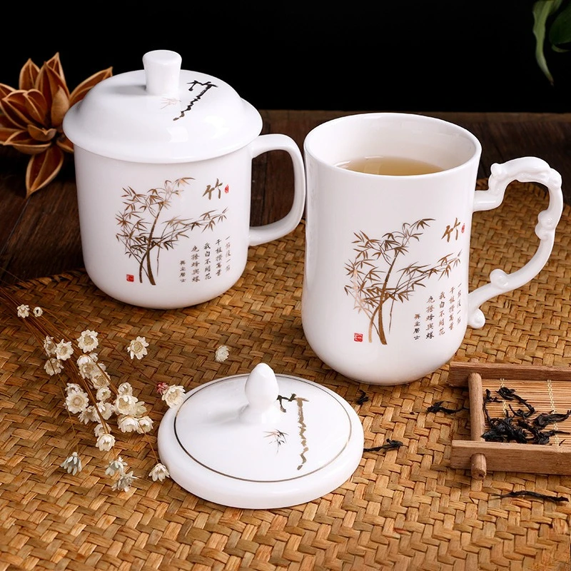 

Сине-белая фарфоровая кружка, большая керамическая чашка с крышкой, офисный подарок, чашка для чая из костяного фарфора