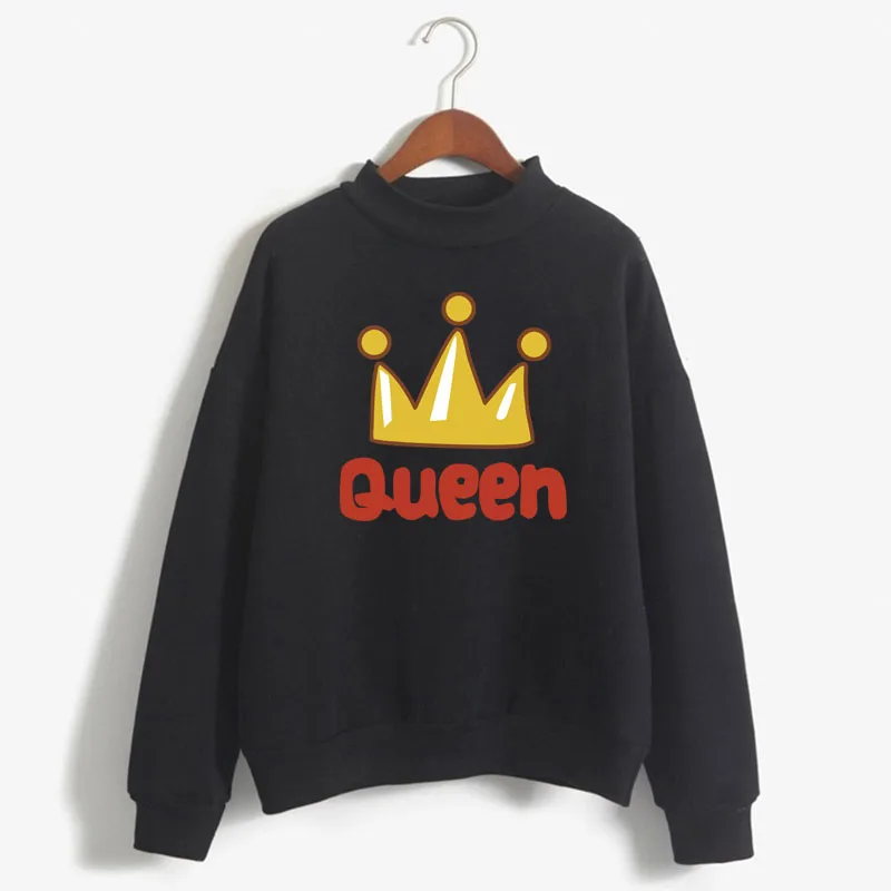 Queen Crown Print Woman Sweatshirt Sweet Korean O-neck Knitted Pullovers Thick Autumn Winter Candy Color Couples Clothing