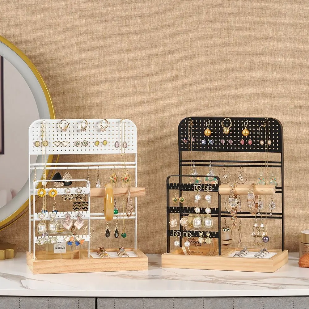Display Holder Wooden Necklaces Easel Metal with Hooks Bracelet Display Solid Wood Removable Jewelry Collection Rack