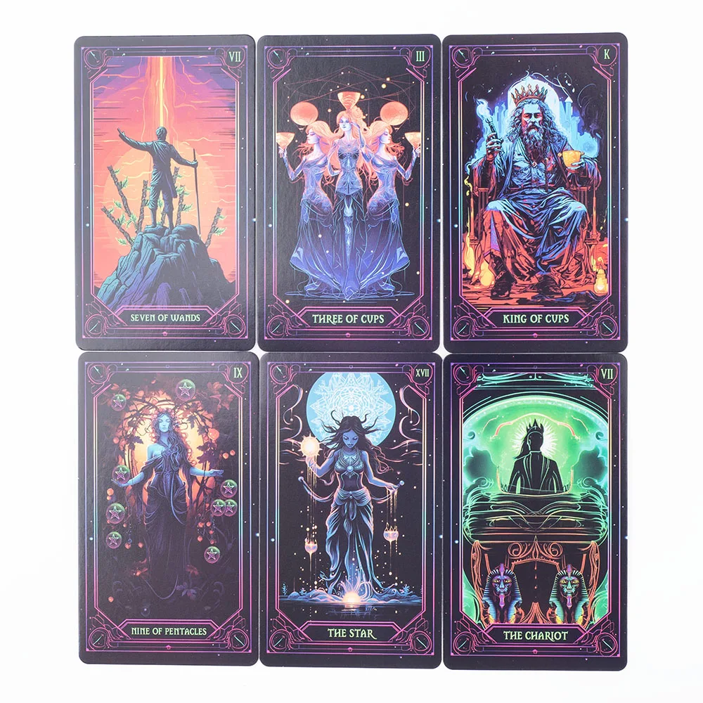 nspired Neon Tarot A 78-Card Deck English Visions Entertainment Game Card Family Gathering Divination Deck Board Games 10.3*6Cm