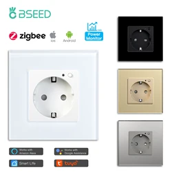 Bseed EU Zigbee Energy Monitor Wall Socket Crystal Glass Frame Double Smart Outlets Google Home Alexa Smart Life Voice Control